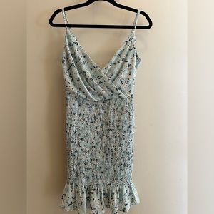 Baby Blue Smocked Floral Mini Slip Dress Size Small